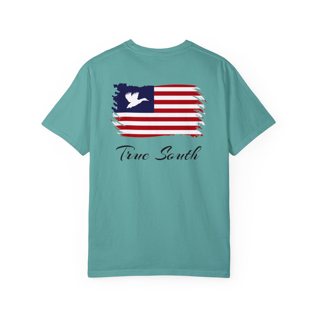 Flying Duck In Flag Shirt Printify